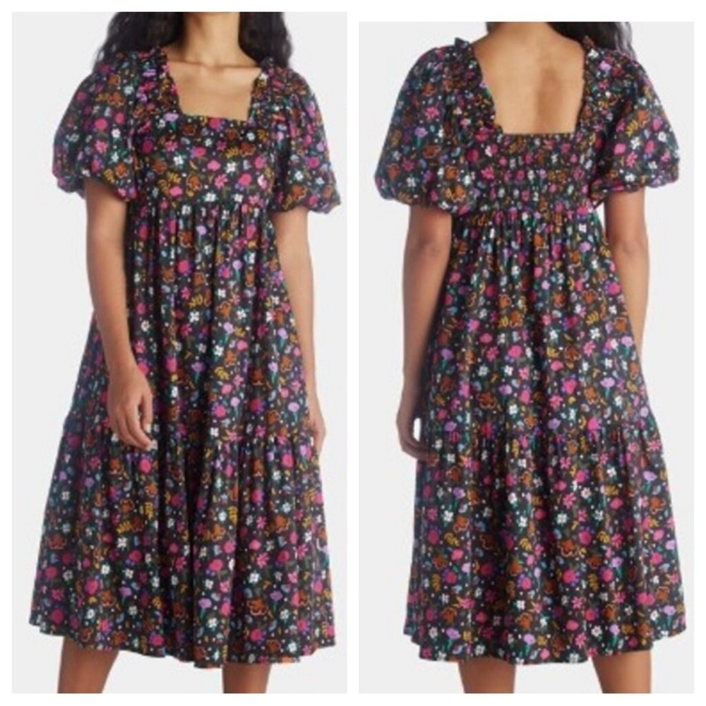 New! Crosby marigold wildflower puff sleeve smocked midi dress nwt 41057